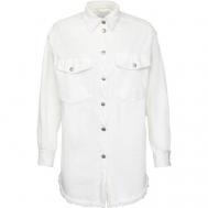 Рубашка , повседневный стиль, прямой силуэт, длинный рукав, карманы, однотонная, размер 44, белый GAëLLE Paris