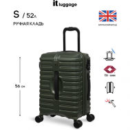 Чемодан , пластик, опорные ножки на боковой стенке, износостойкий, увеличение объема, 52 л, размер S+, хаки, зеленый IT Luggage