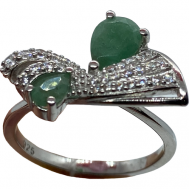 Кольцо, серебро, 925 проба, циркон, изумруд, размер 16.5, зеленый ELEGANZA-SILVER