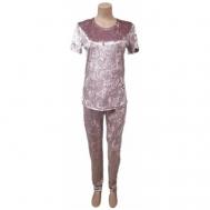 Комплект , брюки, футболка, короткий рукав, стрейч, пояс на резинке, трикотажная, размер 56, розовый Стрекоза