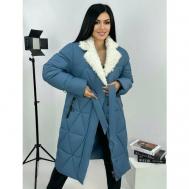 куртка  зимняя, удлиненная, силуэт полуприлегающий, карманы, размер 50, синий Diffberd
