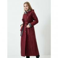 Пальто-кокон   демисезонное, силуэт прямой, удлиненное, размер 52, серый, красный NELIY VINCERE