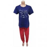 Комплект , футболка, брюки, короткий рукав, трикотажная, пояс на резинке, карманы, размер 60, красный, синий Традиции Трикотажа