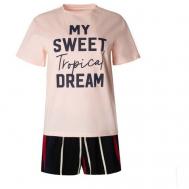 Пижама , размер 48-50, розовый, черный KAFTAN