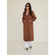 Пальто   демисезонное, шерсть, силуэт прямой, удлиненное, размер 42, коричневый FIDAN
