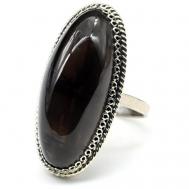 Кольцо , обсидиан, размер 18, черный, коричневый Радуга Камня