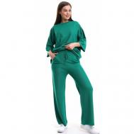 Костюм, футболка и брюки, повседневный стиль, оверсайз, вязаная, размер 42-50, зеленый White Roof