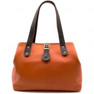 Сумка  шоппер  классическая, натуральная кожа, вмещает А4, внутренний карман, оранжевый Шорный Пони