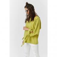 Блуза  , прямой силуэт, укороченный рукав, однотонная, размер 42, зеленый Fly