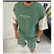 Костюм  спортивный мужской летний шорты майка, размер XXXL, зеленый JOOLs Fashion