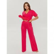 Комплект , футболка, брюки, короткий рукав, пояс на резинке, трикотажная, карманы, размер 56, розовый lovetex.store