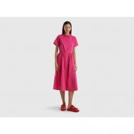 Платье-рубашка , хлопок, повседневное, свободный силуэт, миди, размер S, розовый United Colors of Benetton
