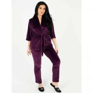 Комплект , брюки, укороченный рукав, без карманов, пояс, стрейч, размер 44, фиолетовый INSTINITY