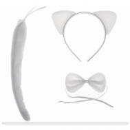 Карнавальный набор "Кот", Белый, 3 предмета (ободок, бабочка, хвост) Riota