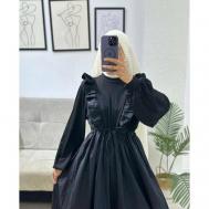 Платье-лапша хлопок, полуприлегающее, макси, размер 42, черный asiya