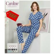Пижама , футболка, брюки, короткий рукав, стрейч, размер 46, синий Caroline