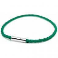 Плетеный браслет  Браслет плетеный кожаный с магнитной застежкой, размер 18 см, зеленый Handinsilver ( Посеребриручку )