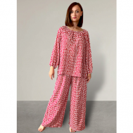 Пижама , брюки, туника, длинный рукав, пояс на резинке, без карманов, размер 40-54, красный 4nights