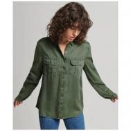 Рубашка  , повседневный стиль, полуприлегающий силуэт, длинный рукав, карманы, манжеты, однотонная, размер 14, зеленый Superdry