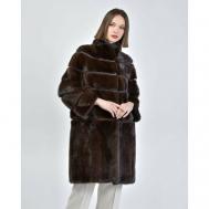 Пальто , норка, силуэт прямой, карманы, размер 42, коричневый Simonetta Ravizza