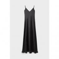 Платье-комбинация , атлас, в бельевом стиле, полуприлегающее, макси, открытая спина, размер 38, черный alpe cashmere