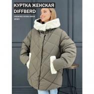 Куртка , женская зимняя, средней длины, силуэт прямой, капюшон, карманы, размер 56, бежевый Diffberd