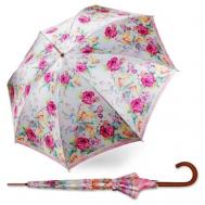 Зонт-трость , полуавтомат, купол 102 см., 8 спиц, деревянная ручка, система «антиветер», для женщин, розовый, серебряный Goroshek