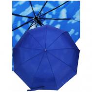 Зонт , автомат, 3 сложения, купол 105 см., 9 спиц, система «антиветер», чехол в комплекте, для женщин, синий Popular