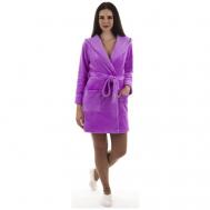 Халат  укороченный, длинный рукав, капюшон, карманы, пояс, размер 44/46, фиолетовый S-family