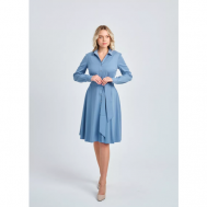 Платье-рубашка повседневное, полуприлегающее, миди, размер 42, голубой Вика Карлова