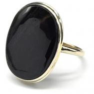Кольцо, бижутерный сплав, обсидиан, размер 18.5, черный Кольцо обсидиан "Овал" 18*24мм, размер 18,5