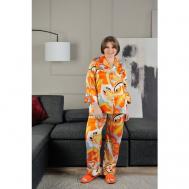 Пижама , брюки, рубашка, укороченный рукав, пояс, пояс на резинке, карманы, размер 52, оранжевый Pijama story
