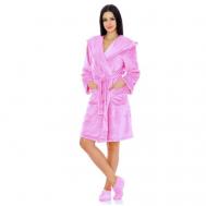 Халат  средней длины, длинный рукав, капюшон, пояс, карманы, размер 42/44, розовый S-family