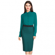 Блуза  , повседневный стиль, прямой силуэт, длинный рукав, однотонная, размер XL/50, зеленый BESTIA