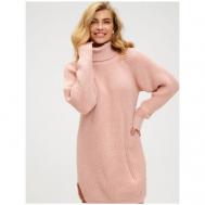 Платье-водолазка повседневное, мини, вязаное, размер 42-50, розовый Турция