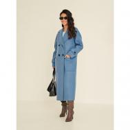 Пальто   демисезонное, шерсть, силуэт прямой, удлиненное, размер 52, синий FIDAN