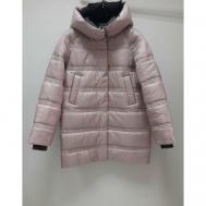куртка  , демисезон/зима, средней длины, силуэт свободный, стеганая, капюшон, карманы, манжеты, размер 46, розовый Franco Vello
