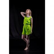 Костюм, топ и шорты, спортивный стиль, полуприлегающий силуэт, пояс на резинке, размер M, зеленый ALMA Samara
