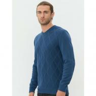 Пуловер , шерсть, длинный рукав, силуэт прямой, средней длины, вязаный, трикотажный, размер 48, синий VAY