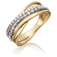 Кольцо PLATINA, комбинированное, желтое золото, 585 проба, фианит, размер 16.5 PLATINA Jewelry