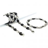 Комплект бижутерии: браслет, цепь, размер колье/цепочки 60 см., черный, серебряный Hagust