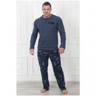Пижама , лонгслив, брюки, размер 56, синий Оптима Трикотаж