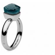 Кольцо , нержавеющая сталь, серебрение, циркон, синий, серебряный Qudo