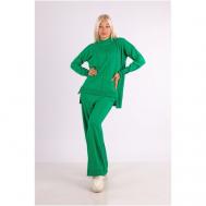 Костюм , джемпер и брюки, повседневный стиль, оверсайз, трикотажный, пояс на резинке, вязаная, размер S/M, зеленый OLIVERA Homewear