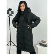 Куртка  зимняя, удлиненная, силуэт прямой, капюшон, карманы, размер 54, черный Diffberd
