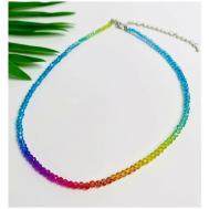 Короткое радужное ожерелья с сияющими стеклянными бусинами, короткие сияющие бусы из стекла, радужные разноцветные AcFox