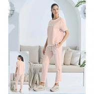 Костюм , футболка и брюки, свободный силуэт, карманы, размер 48, розовый Sevim