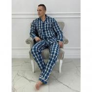 Пижама , брюки, рубашка, застежка пуговицы, пояс на резинке, карманы, размер 58, мультиколор Nuage.moscow