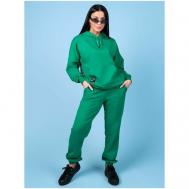 Костюм , худи и брюки, повседневный стиль, прямой силуэт, карманы, капюшон, размер 52, зеленый Трикотажные сезоны