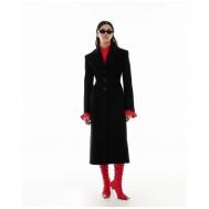 Пальто   демисезонное, шерсть, силуэт прилегающий, средней длины, размер XS, черный Sorelle